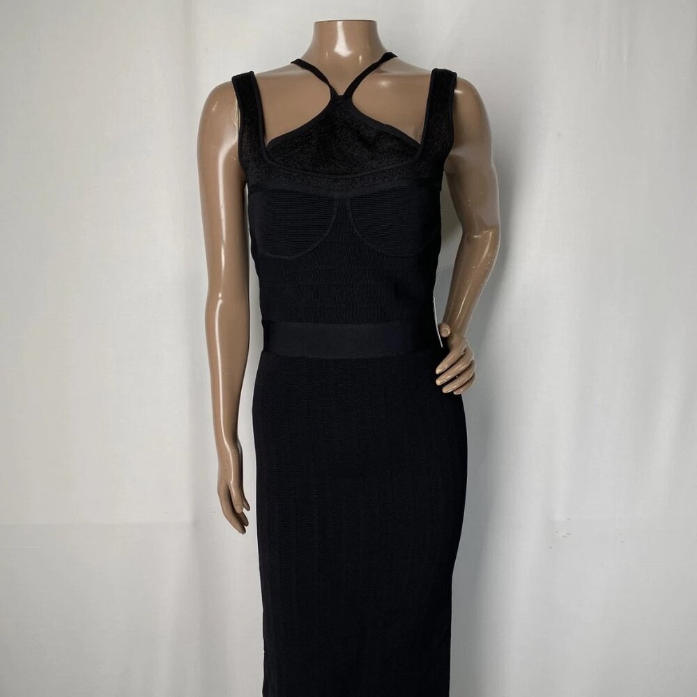 NEW HERVE LEGER Paris Ribbed Halter Midi Bodycon Dress Women’s